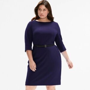 MM Lafleur The Etsuko Sheath Dress 3/4 Sleeve Navy Blue Pockets Size 16